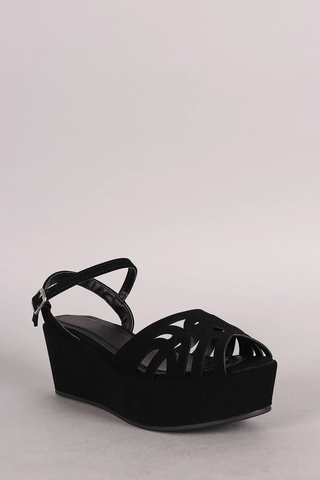 Bamboo Nubuck Geo Cutout Ankle Strap Flatform