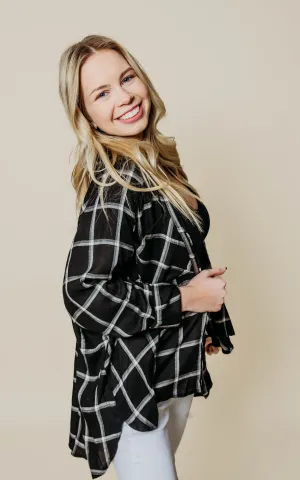 Black Button Up Plaid Top - Final Sale