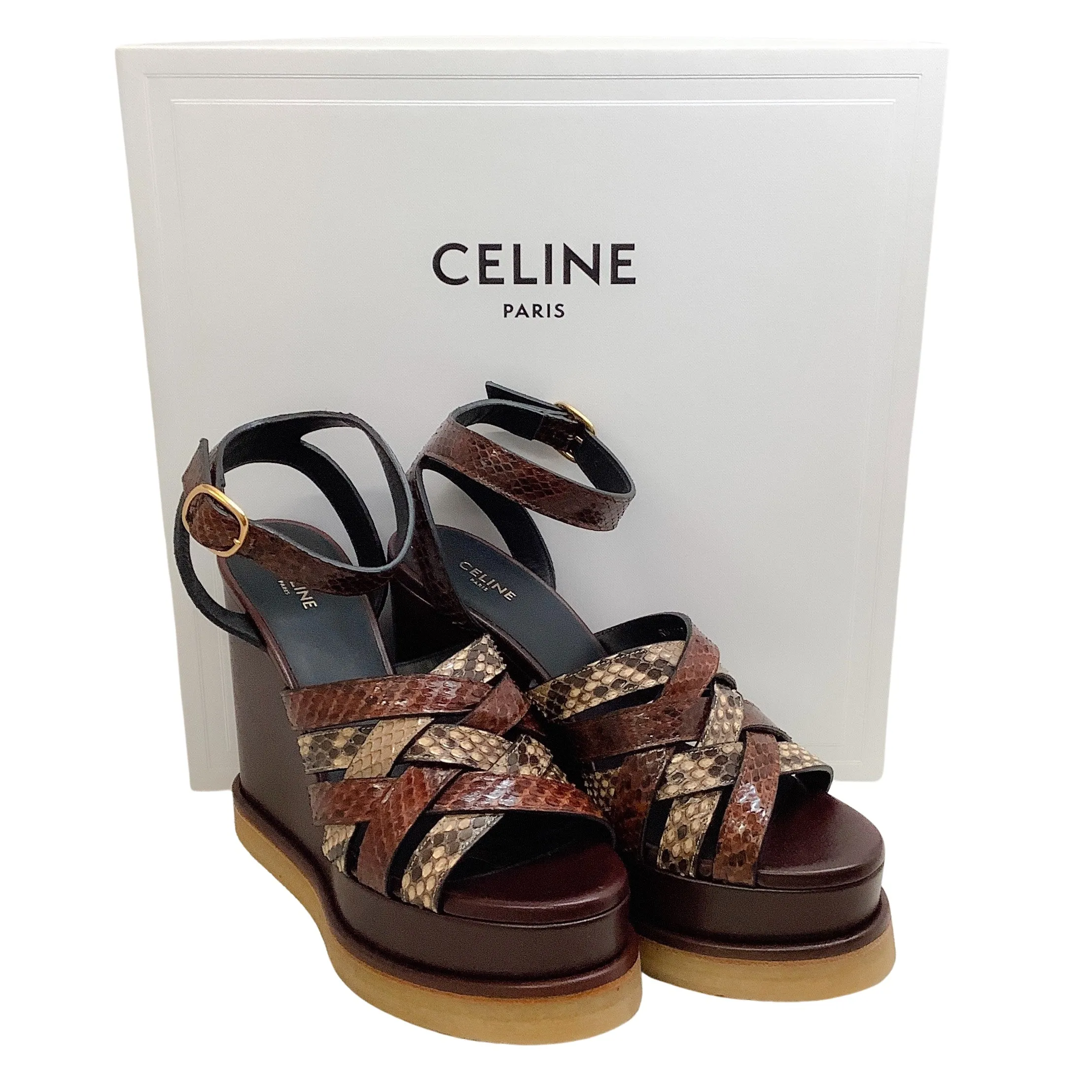 Celine Manon Python Wedge Sandal 80