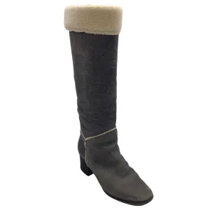 Chanel Grey / Ivory Shearling Lined CC Logo Tall Leather Boots