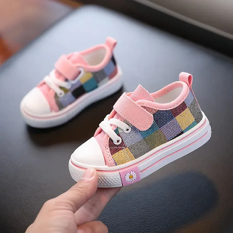 Children's Casual Shoes Toddlers Kids Canvas Sneakers for Boys Girls Fashion Classic Checkered Soft Rubber Sole Spring Autumn