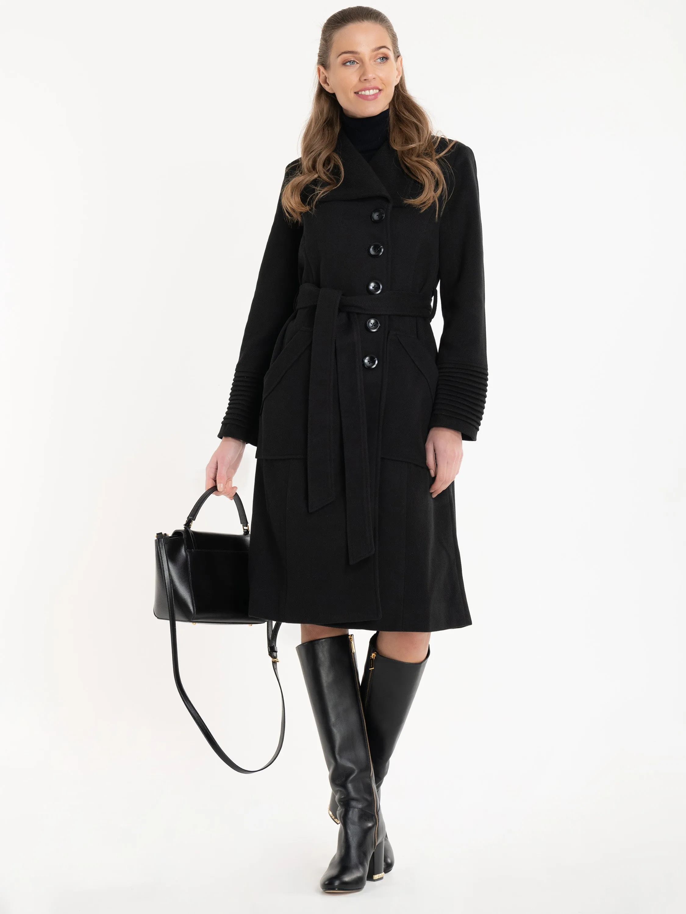 Jolie Moi Shawl A-Line Coat, Black