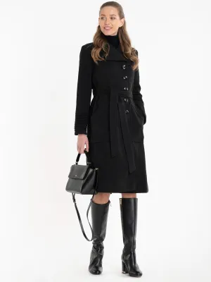 Jolie Moi Shawl A-Line Coat, Black