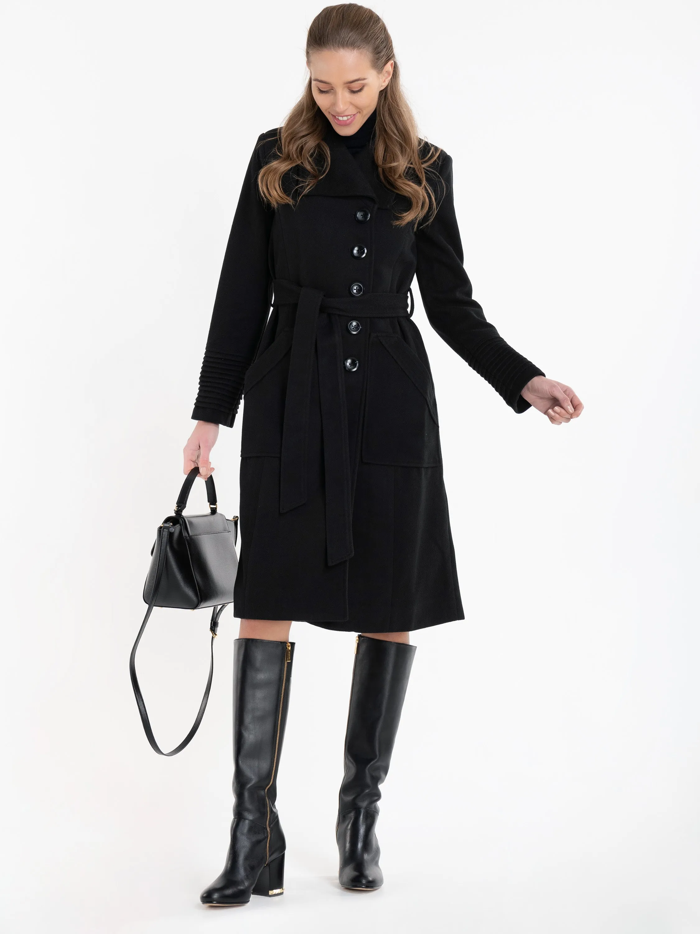 Jolie Moi Shawl A-Line Coat, Black