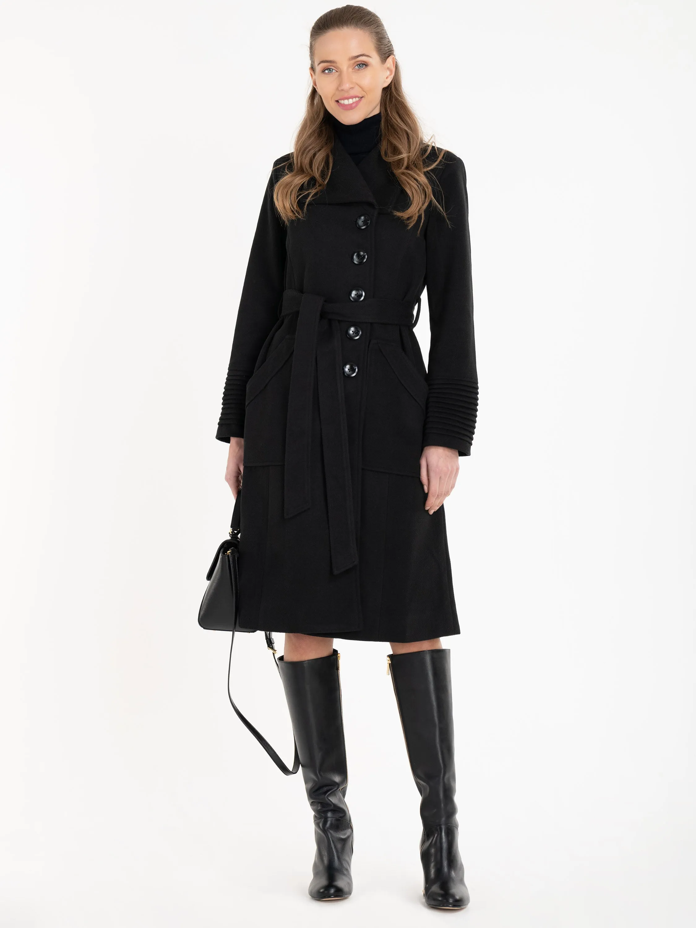 Jolie Moi Shawl A-Line Coat, Black