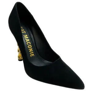 Kat Maconie Black Suede Lydia Pumps with Gold Chain Heel