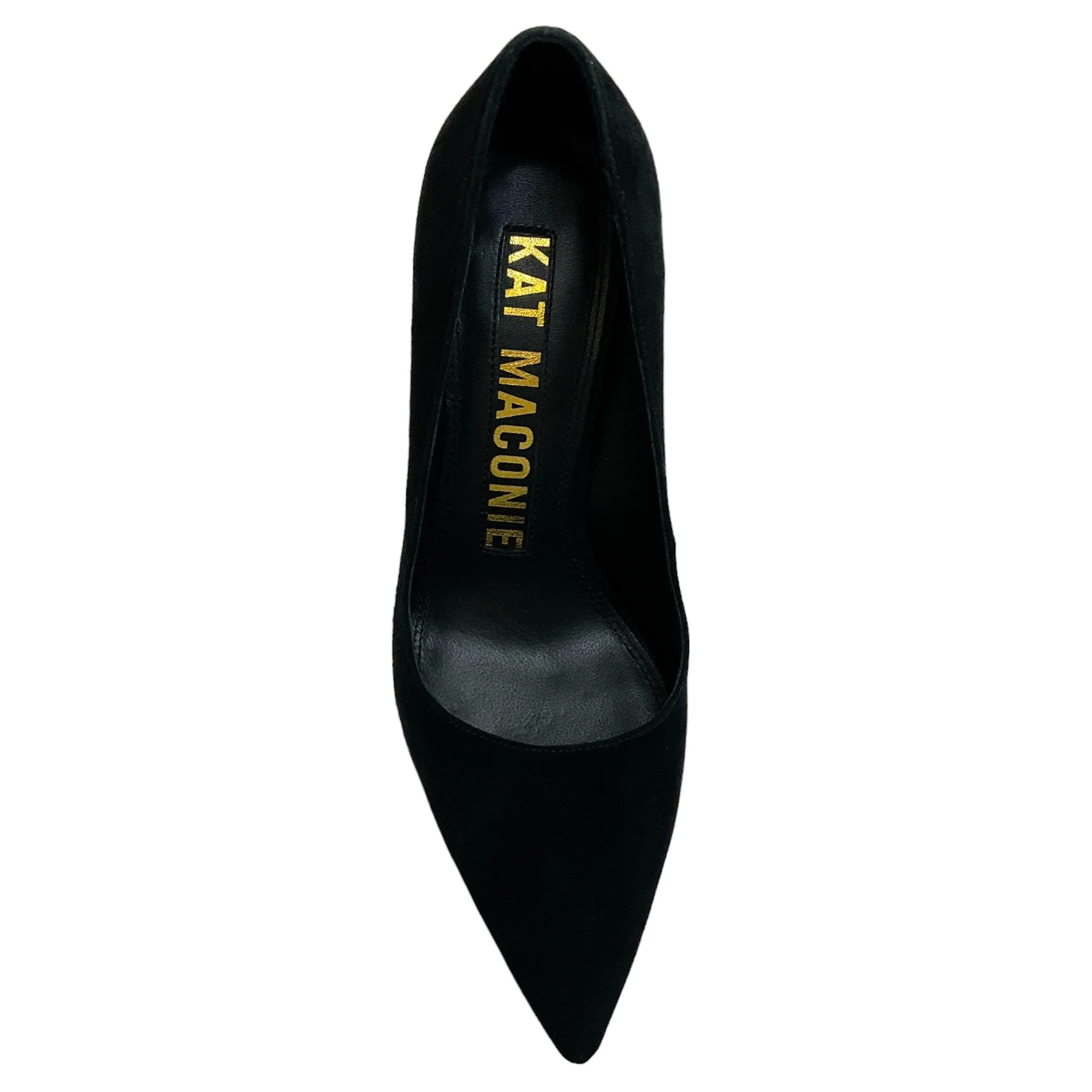 Kat Maconie Black Suede Lydia Pumps with Gold Chain Heel