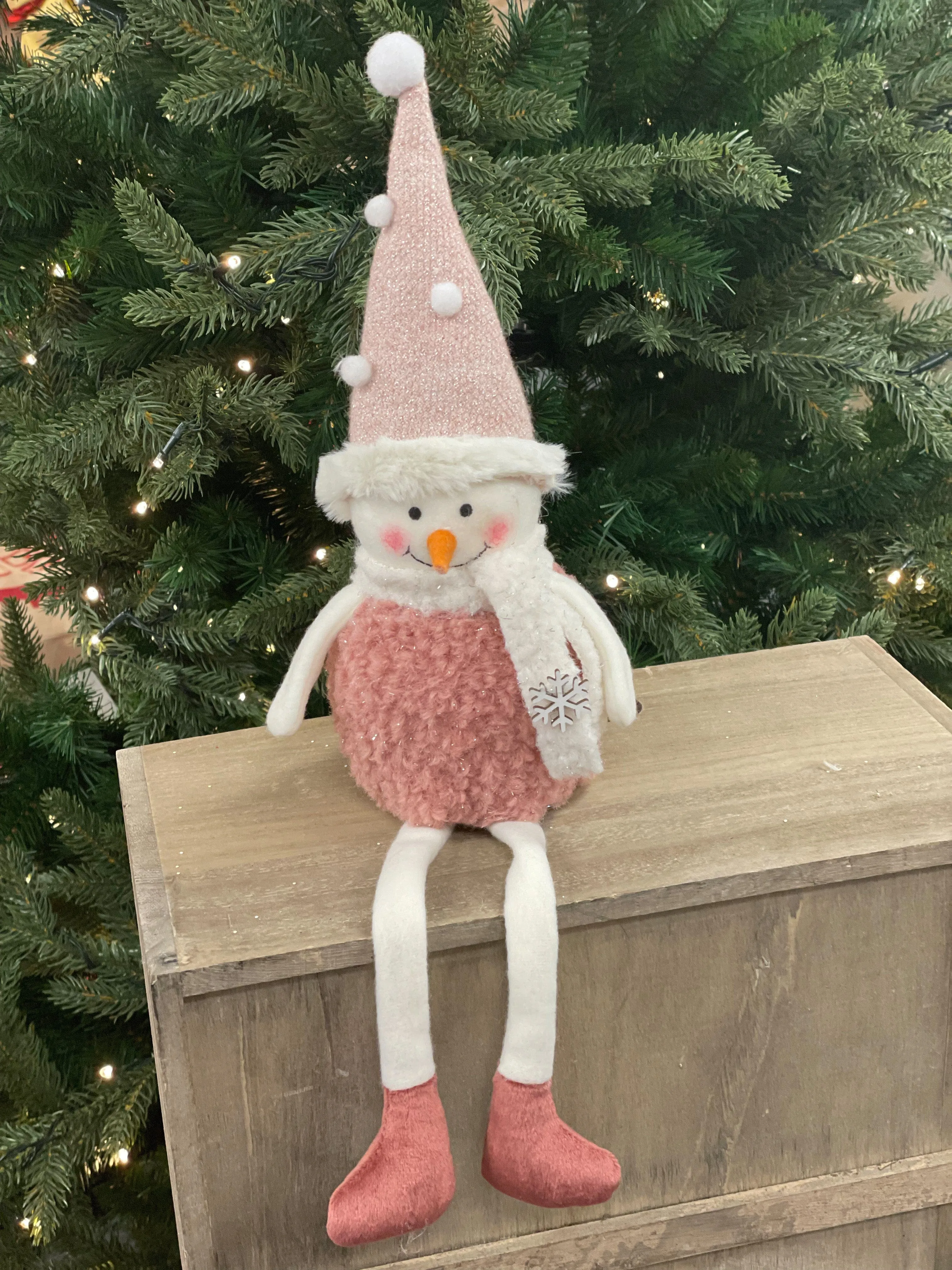 Pink Shelf Sitting Snowman (45cm)