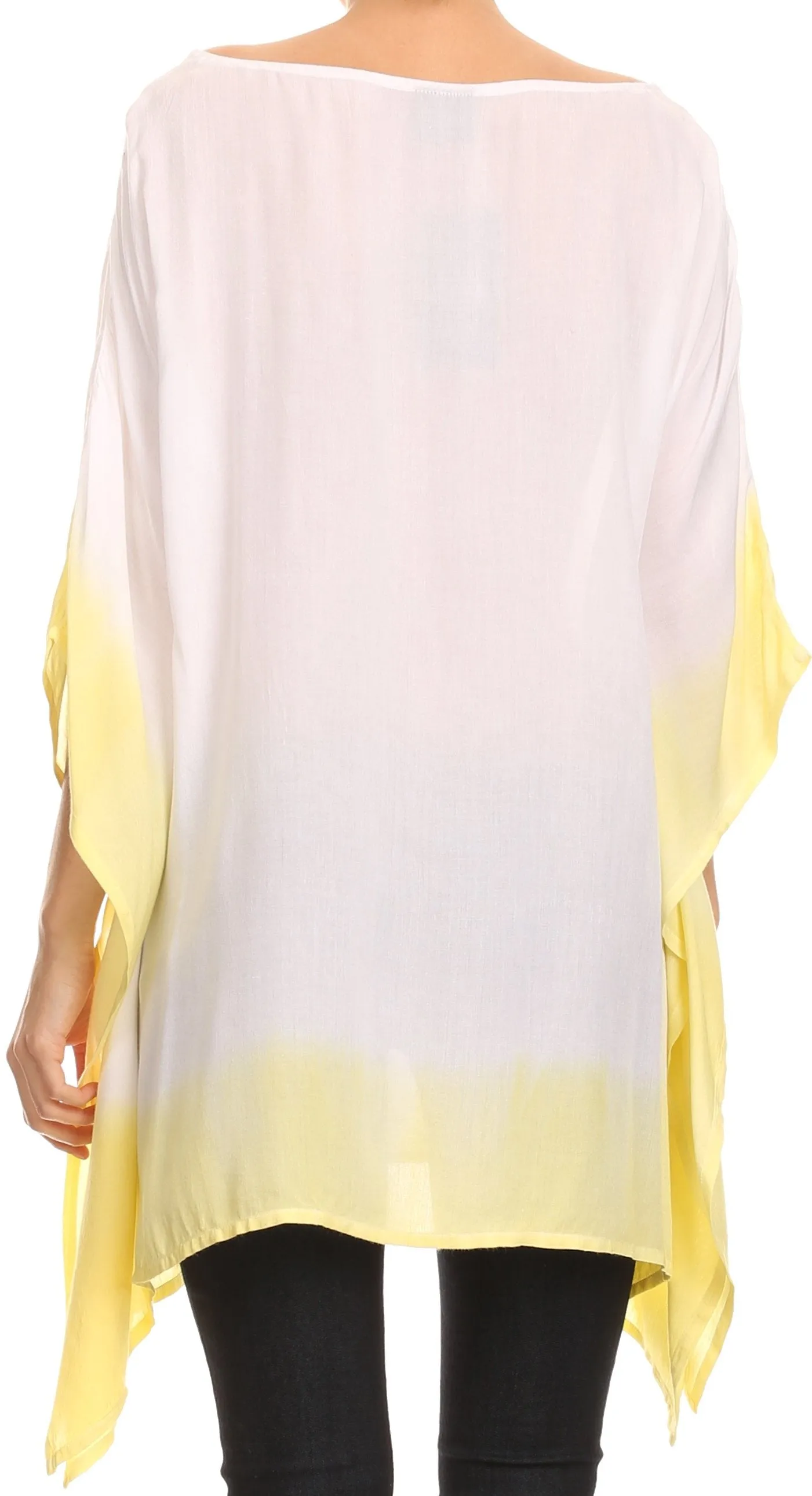 Sakkas Saleei Long Wide Square Ombre Floral Embroidered  Jewel Button Poncho Top