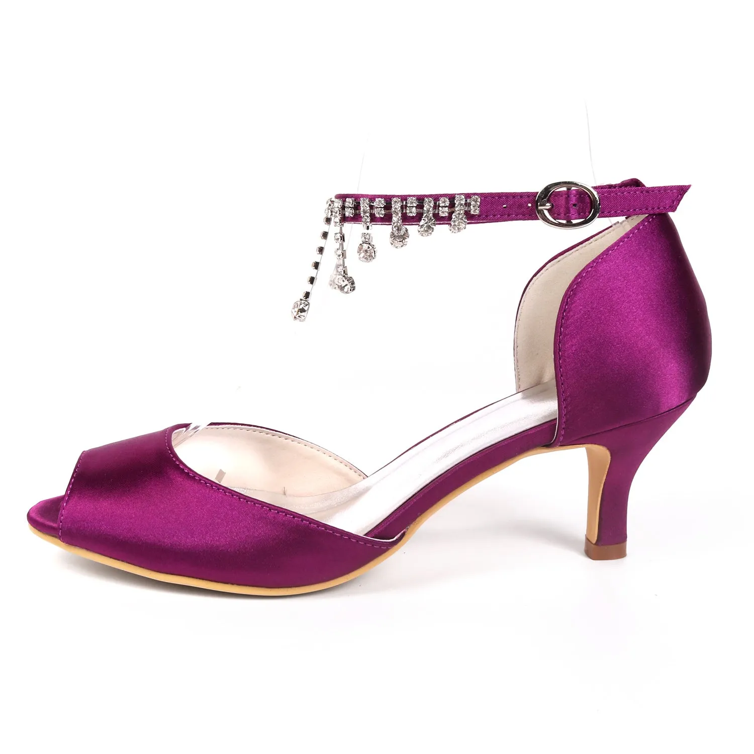 Women's Satin Sandals Peep Toe With Rhinestone Wedding Shoes Bridal Shoes